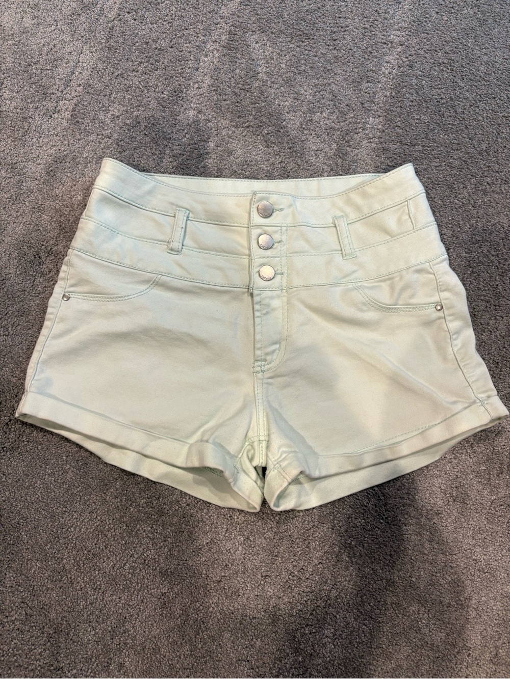 refuge Mint Green High-Waist Button-Front Womens Shorts